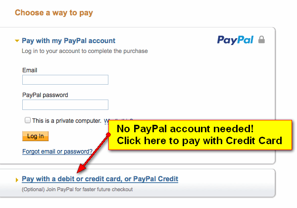 paypal screen use credit card